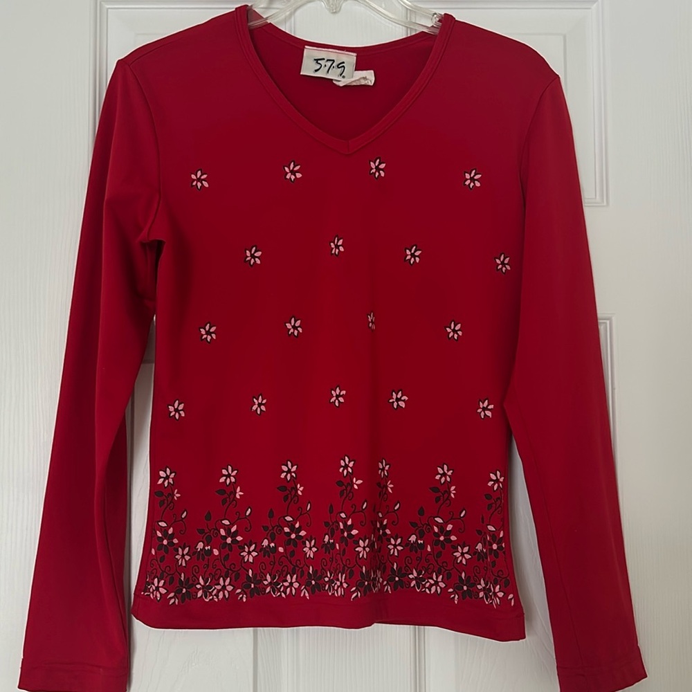 ❣️VINTAGE 579 V-Neck Floral Red Hot Top❣️